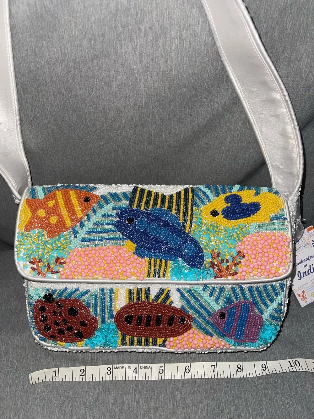 Viral Hand Beaded Bag with Fish Aquatic Coral Reef Handmade In India
